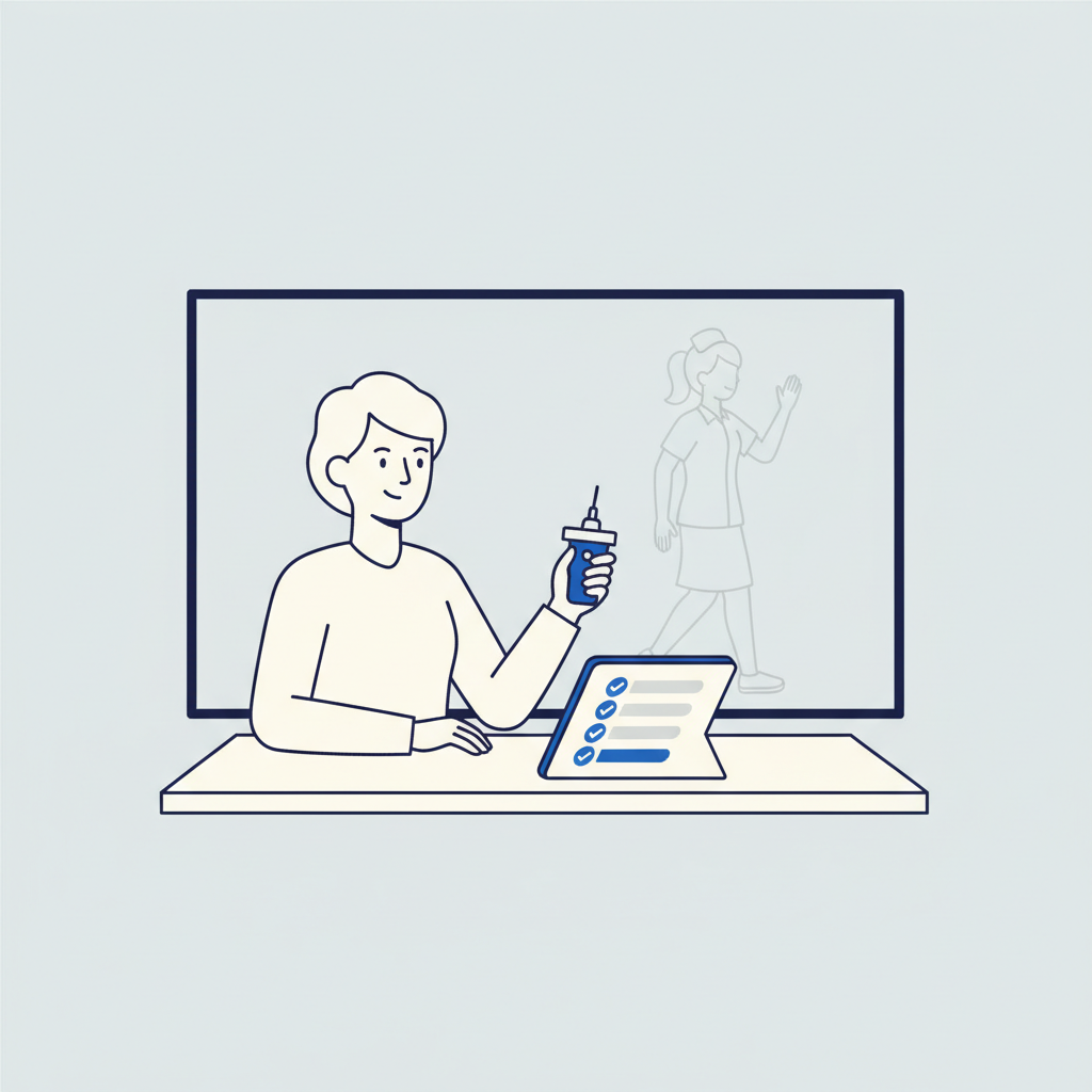 Nurse supporting a patient with a medical device at home